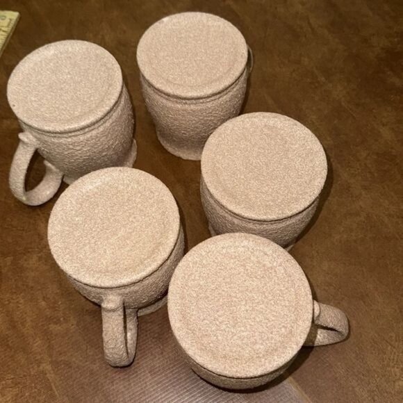 Set Of 5 Beige Textured Ceramic Coffee Mugs - Picture 4 of 14